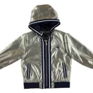 Mayoral kids size 7 silver zipper hooded  windbreaker shiny metallic boy girl